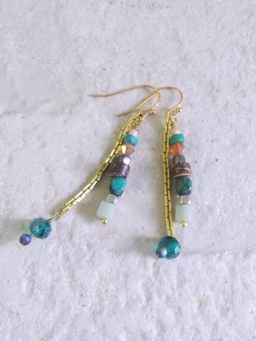 $10 Radical Drop! Boho Gypsy Dangle Earrings - Mixed Stone Beads & Chain